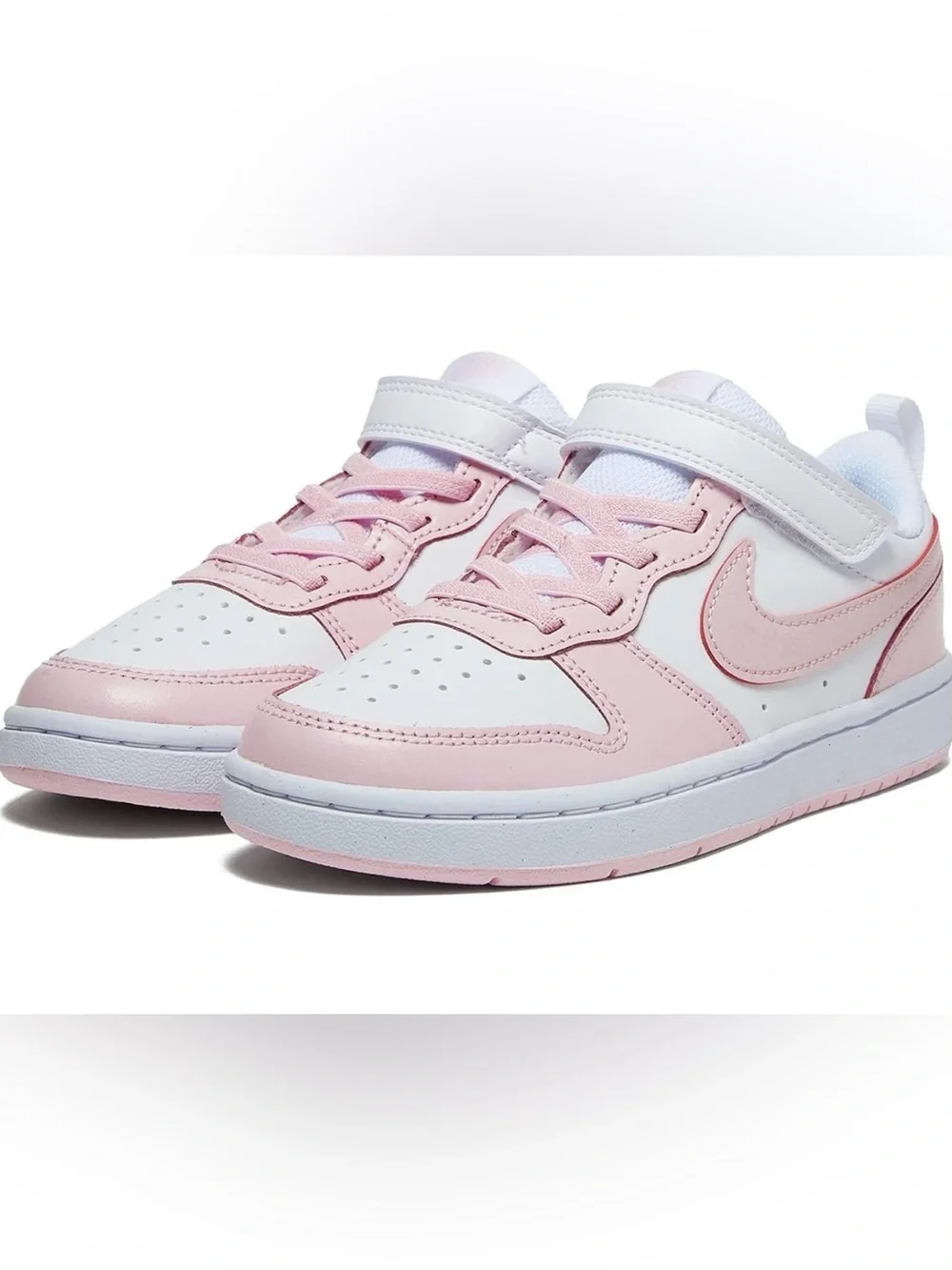 Nike Court Borough Low Recraft 3Y Little Kids White and Pink With Velcro Strap!